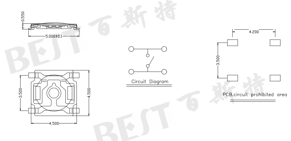 輕觸開關(guān)TS-1187AB參考圖紙