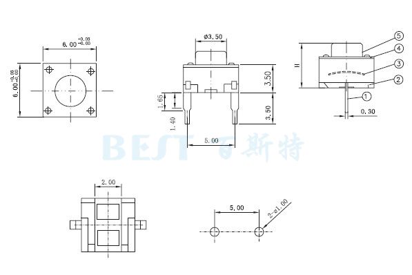 輕觸開關(guān)6*6_TS-1109E_參考圖紙